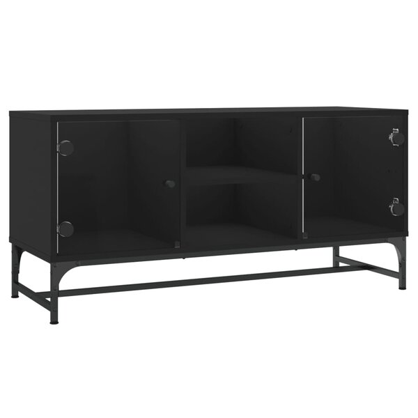 vidaXL Meuble TV avec portes en verre noir 102x37x50 cm