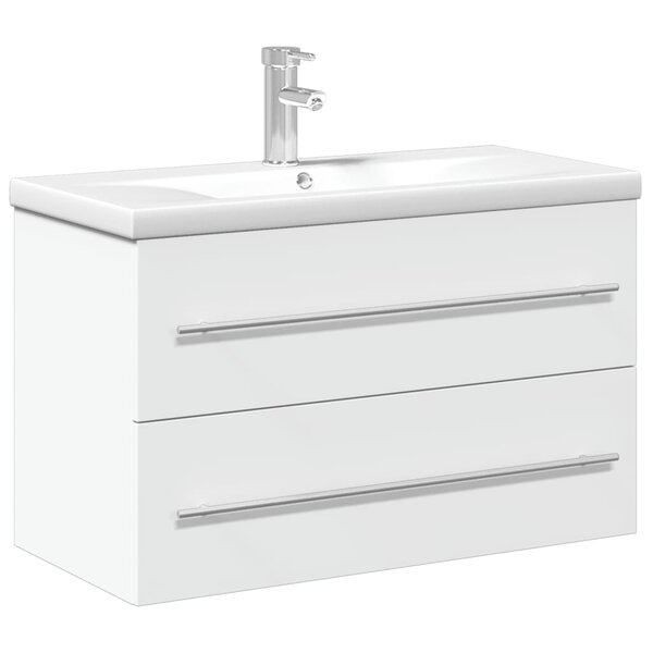 vidaXL Armoire lavabo de salle de bain avec bassin intégré blanc