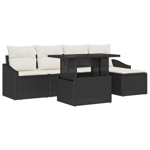 vidaXL Ensemble de canapé de jardin 6 pc Noir et Crème polyrotin
