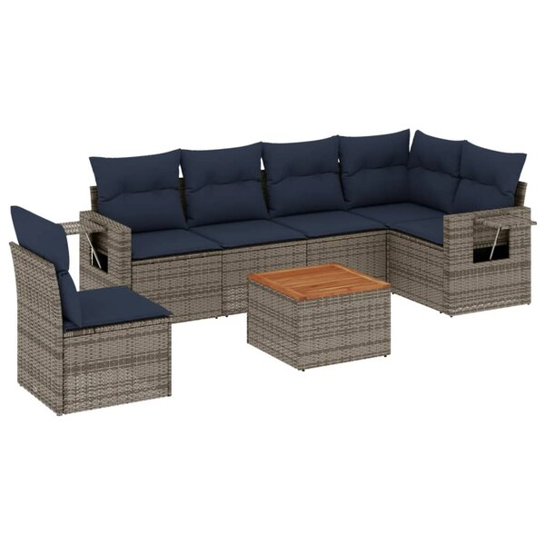 vidaXL Salon de jardin 7 Pièces avec coussins gris résine tressée