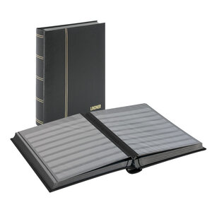 Classeur Lindner élégant en cuir 60 pages noires pour timbres.