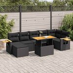 vidaXL Salon de jardin avec coussins 8 Pièces noir résine tressée acacia