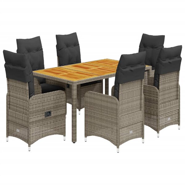 vidaXL Ensemble de bistro de jardin 7 Pièces coussins gris poly rotin