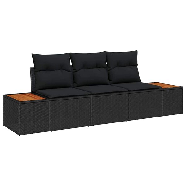 vidaXL Ensemble de canapé de jardin avec coussin 3 Pièces Noir Poly rotin