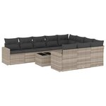 vidaXL Salon de jardin 11 Pièces avec coussins gris clair résine tressée