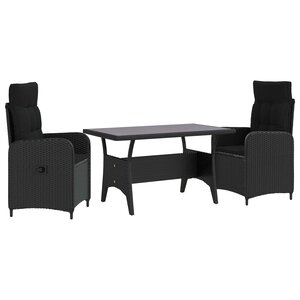 vidaXL Ensemble de repas extérieur 3 Pièces Noir polyrotin