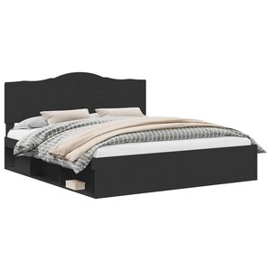 vidaXL Cadre de lit avec tête de lit Noir 180 x 200 cm Pin massif