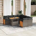 vidaXL Salon de jardin avec coussins 9 Pièces gris résine tressée acacia