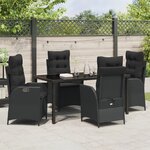 vidaXL Ensemble de salle à manger de jardin 5 pièces avec coussins Noir Rotin Poli