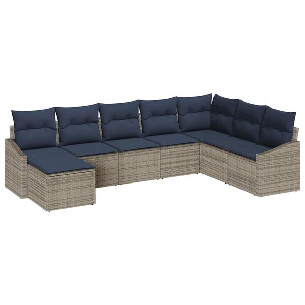 vidaXL Ensemble de canapé de jardin 8 Pièces Gris et marine polyrotin