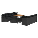 vidaXL Set de canapé de jardin 11 pièces avec coussins en poly rattan noir et bois d’acacia.