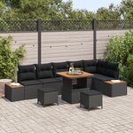 Ensemble de Canapé de Jardin 9 pièces avec Coussins Noir Poly Rattan Acacia