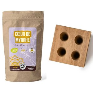 DIY encens - Moule en bois pour 4 cônes + Poudre Cœur de Myrrhe