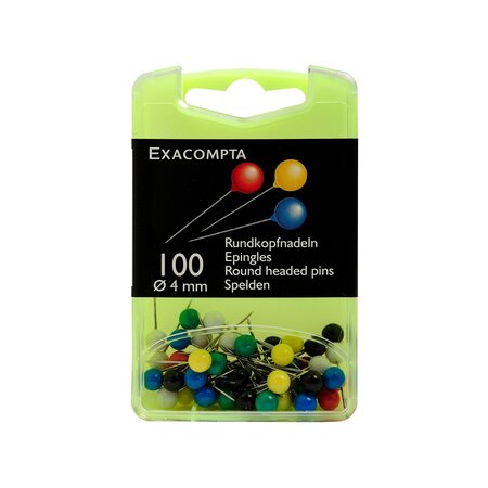 Exacompta - boîte de 100 épingles sphériques 4mm couleurs assorties