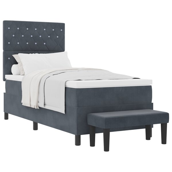 vidaXL Lit à Ressorts avec Matelas & Banc Gris Foncé 100x200 cm Velours