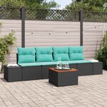 vidaXL Ensemble de canapé de jardin avec coussin 5 Pièces Noir Poly rotin