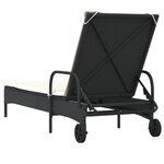vidaXL Chaise longue avec roues et coussin noir résine tressée
