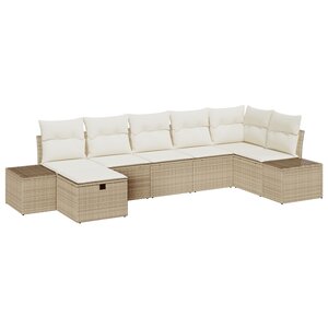 vidaXL Ensemble de canapés de jardin 7 pièces avec coussins beige en poly rotin