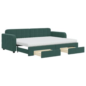 vidaXL Lit de jour avec gigogne et tiroirs vert foncé 80x200cm velours