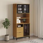 vidaXL Buffet haut et portes en verre FLAM 80x40x180cm bois massif pin