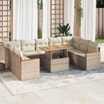 vidaXL Salon de jardin avec coussins 10Pièces beige résine tressée acacia
