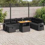 vidaXL Salon de jardin avec coussins 9 Pièces noir résine tressée acacia