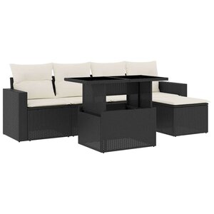 vidaXL Salon de jardin 6 Pièces avec coussins noir résine tressée