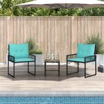 vidaXL Ensemble de meubles d'extérieur 3 Pièces Noir et turquoise