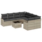 vidaXL Ensemble de canapé de jardin 9 pièces avec coussins gris clair en polyrotin.