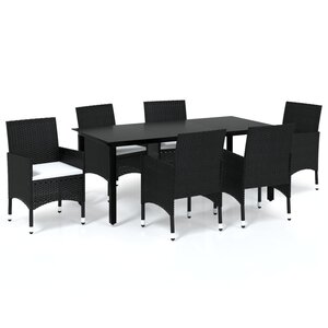 vidaXL Ensemble à manger de jardin coussins 7Pièces Résine tressée Noir