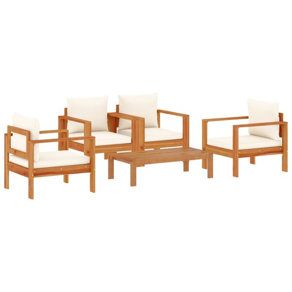 vidaXL Salon de jardin avec coussins 5 Pièces Bois d'acacia solide
