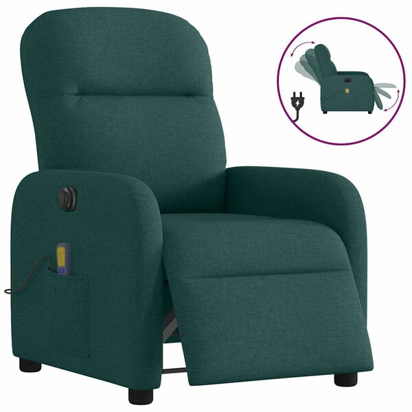 vidaXL Fauteuil de massage inclinable électrique Vert foncé Tissu