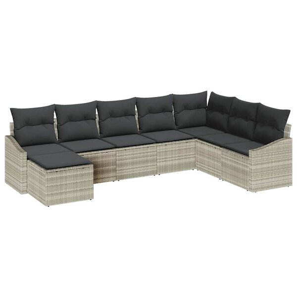 vidaXL Ensemble de canapé de jardin 8 Pièces Gris clair Poly rotin