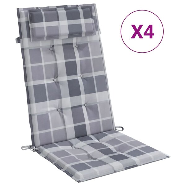 vidaXL Coussins de chaise à dossier haut lot de 4 carreaux gris
