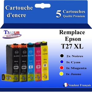 T3AZUR - 5x Cartouches Compatibles avec Epson WorkForce WF-7610DWF WF-7620DTWF remplace Epson T27XL