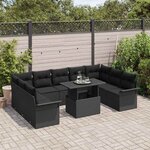 vidaXL Ensemble de canapé de jardin 10 Pièces Noir Poly rotin
