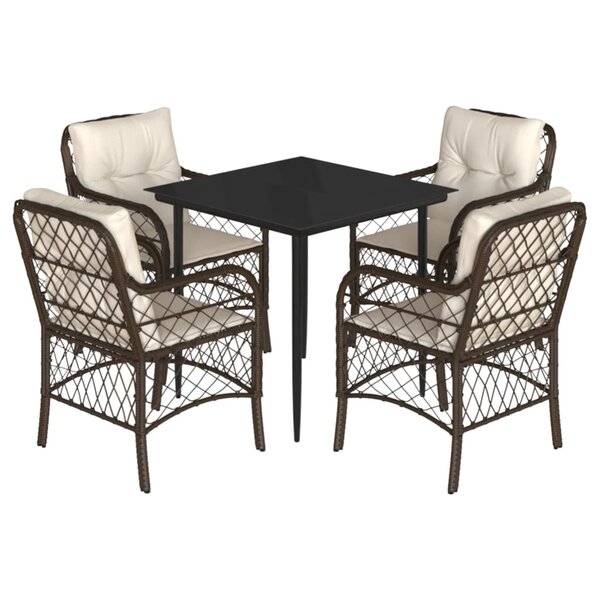 vidaXL Ensemble à manger de jardin 5 Pièces et coussins marron poly rotin