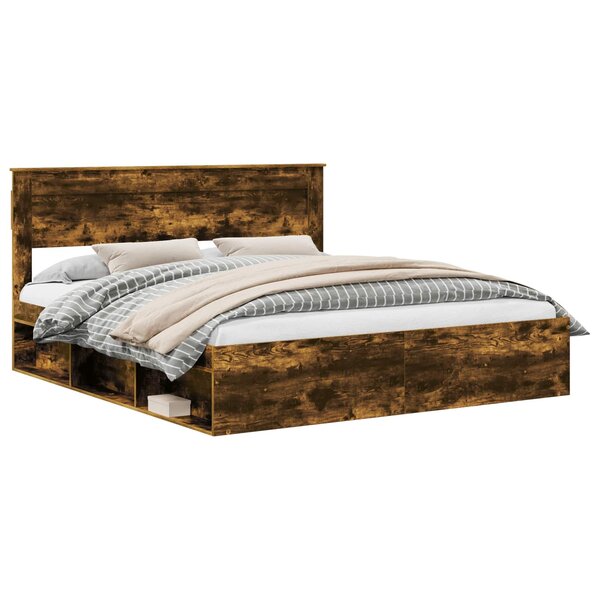 vidaXL Cadre de lit Chêne fumé 180 x 200 cm Bois de pin massif