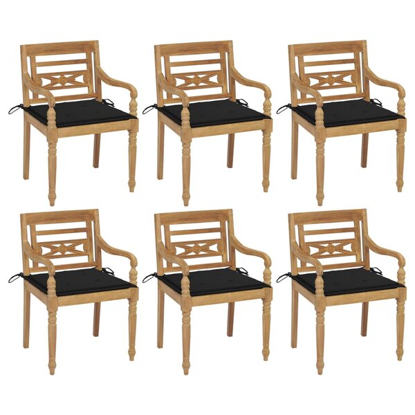 vidaXL Chaises Batavia avec coussins lot de 6 Bois de teck solide