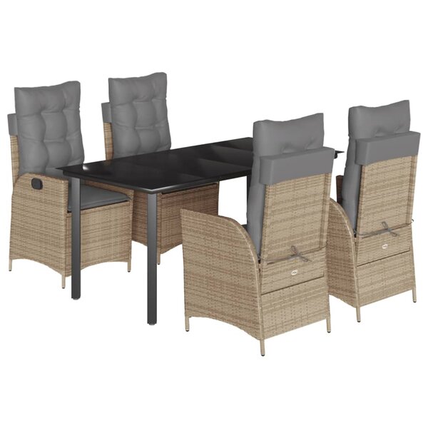 vidaXL Ensemble à manger de jardin avec coussins 5Pièces Beige poly rotin