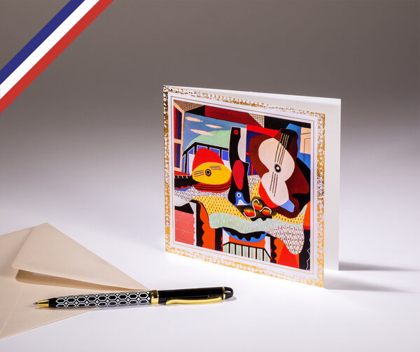 Carte double le musée créée et imprimée en france sur papier certifié fsc - mandoline et guitare de pablo picasso