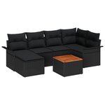 Ensemble de canapé 7 pièces avec coussins noir poly rotin