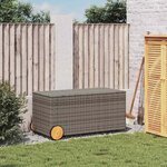 vidaXL Boîte de rangement de jardin et roues gris 190L résine tressée