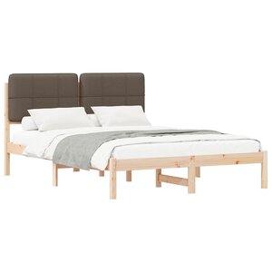 vidaXL Cadre de lit avec tête de lit rembourrée Taupe 135 x 190 cm