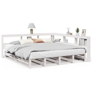 vidaXL Lit bibliothèque sans matelas blanc 200x200 cm bois pin massif
