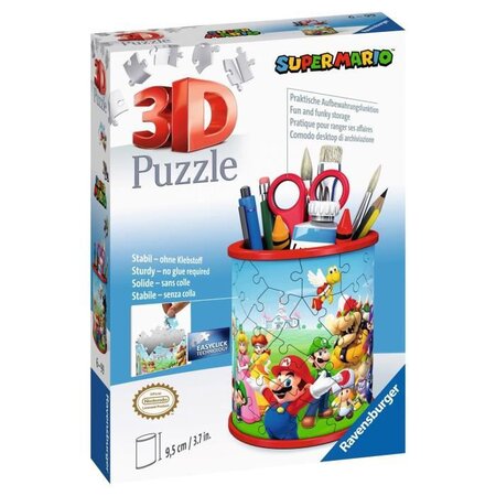 Super mario puzzle 3d pot a crayons - ravensburger - puzzle 3d enfant - sans colle - pot a crayons 54 pieces - des 6 ans