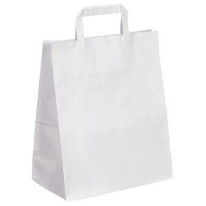 Sac en papier kraft blanc avec poignées plates – vendu par 250 unités - 22 x 11 x 28 cm - Bulteau Systems