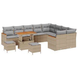 vidaXL Ensemble de canapé de jardin 12 Pièces Beige polyrotin