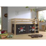 PINO  Lit Compact Pin Massif Naturel + Rideau en 4 parties Pirate des Caraibes