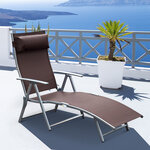 Outsunny transat chaise longue bain de soleil pliable dossier inclinable multi-positions têtière fournie 137L x 64l x 101H cm métal époxy textilène marron